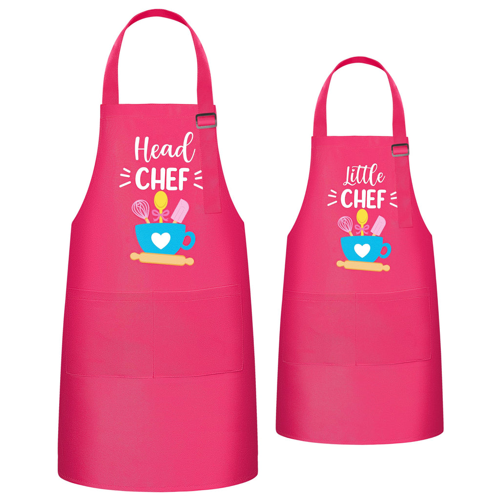 R HORSE Adults Kids Matching Apron Set 2Pcs Mommy and Me Adjustable Kitchen Apron with 2 Pockets Parent and Child Matching Apron Gift for Mothers Day Women Daughter Cooking Baking Painting Training